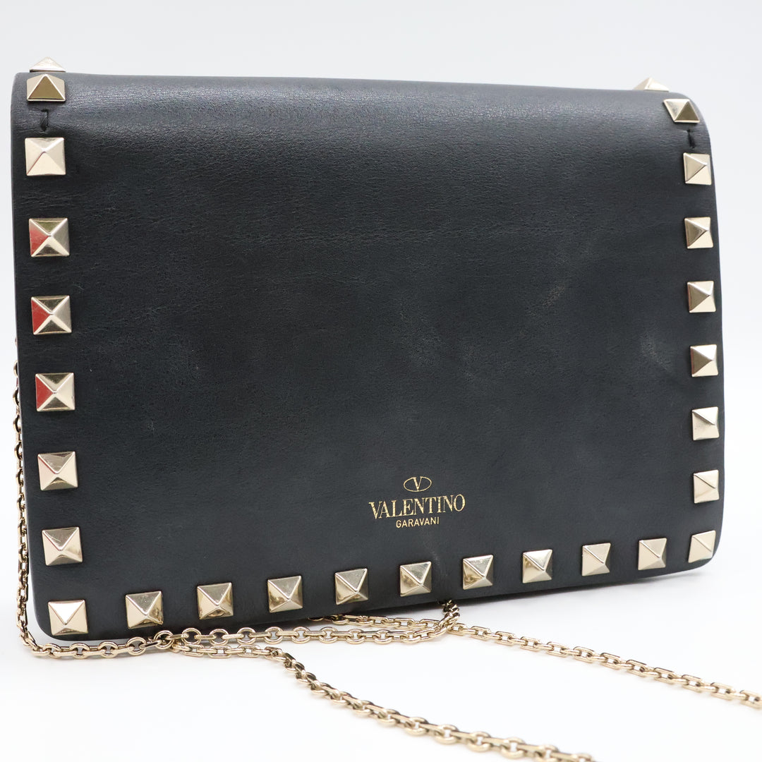 Valentino Garavani Stud Black Wallet on Chain Handbag