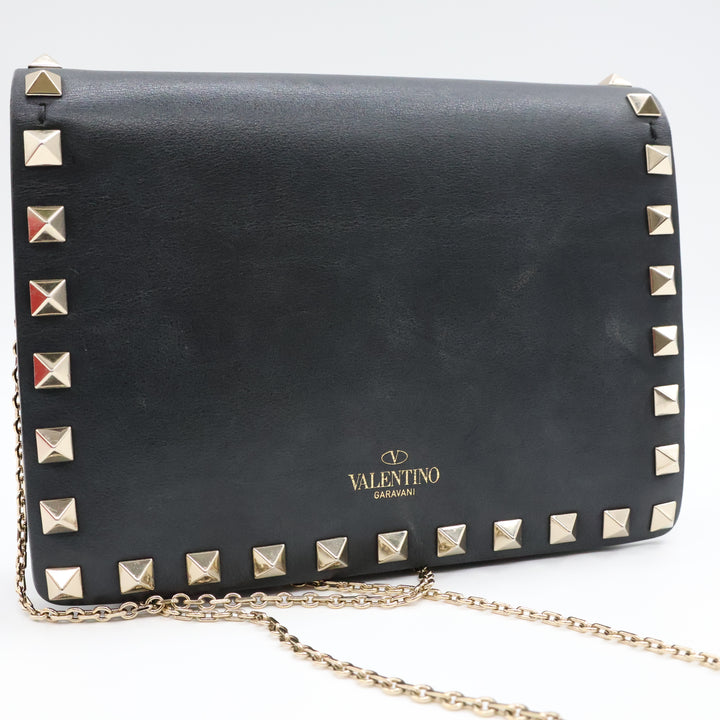 Valentino Garavani Stud Black Wallet on Chain Handbag