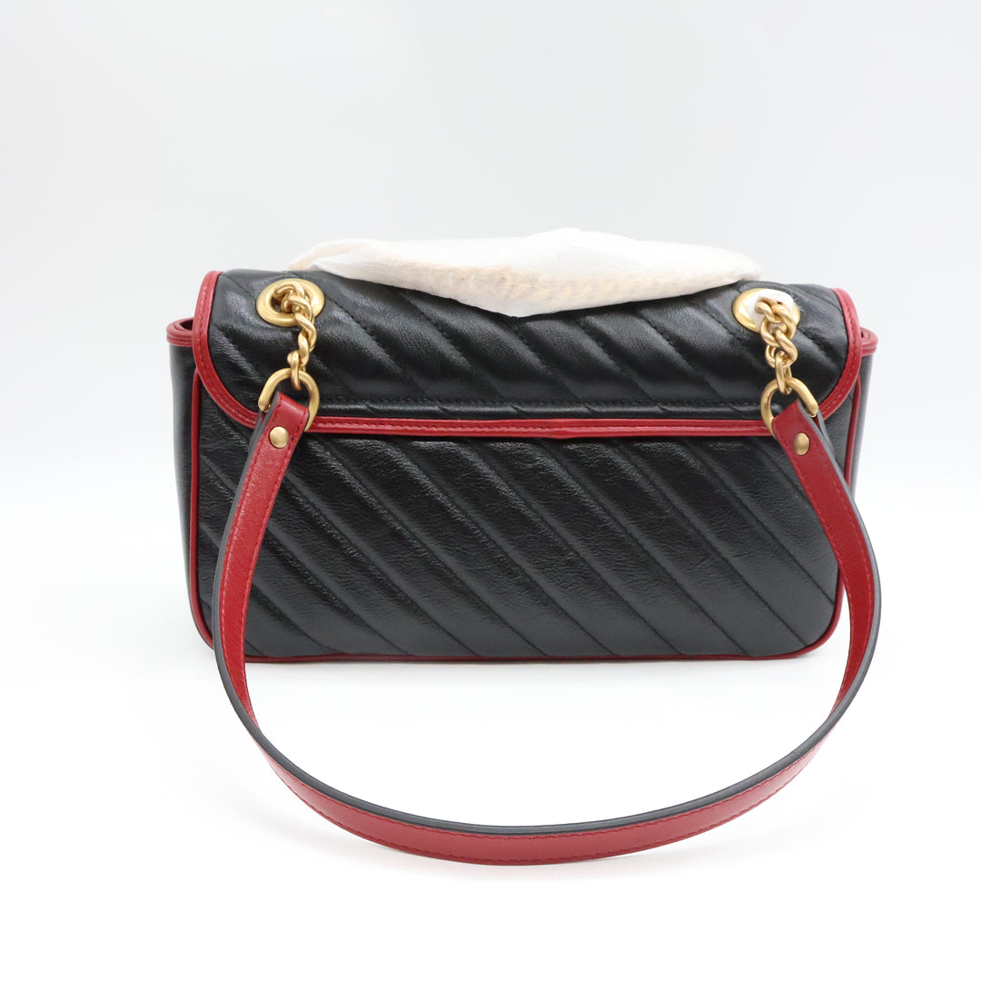 Gucci GG Marmont Black/Red Leather Medium Handbag Brand New