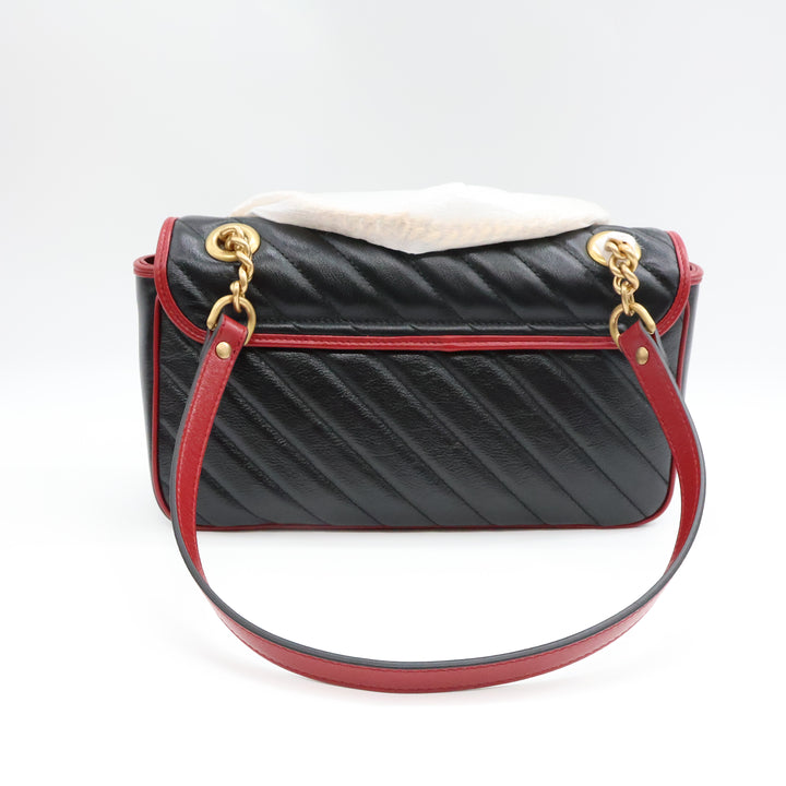 Gucci GG Marmont Black/Red Leather Medium Handbag Brand New