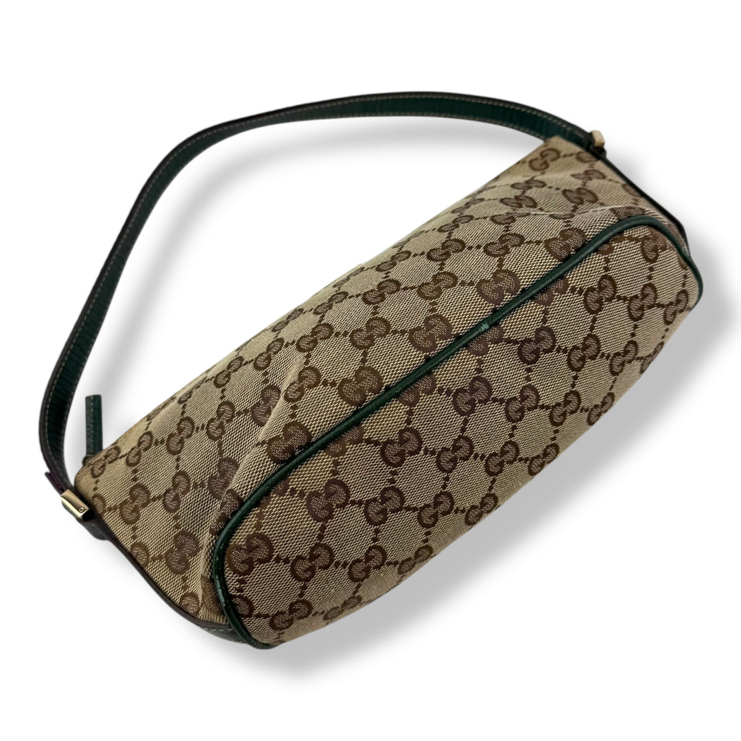 Gucci GG Supreme Beige/Purple/Green Boat Pochette Handbag