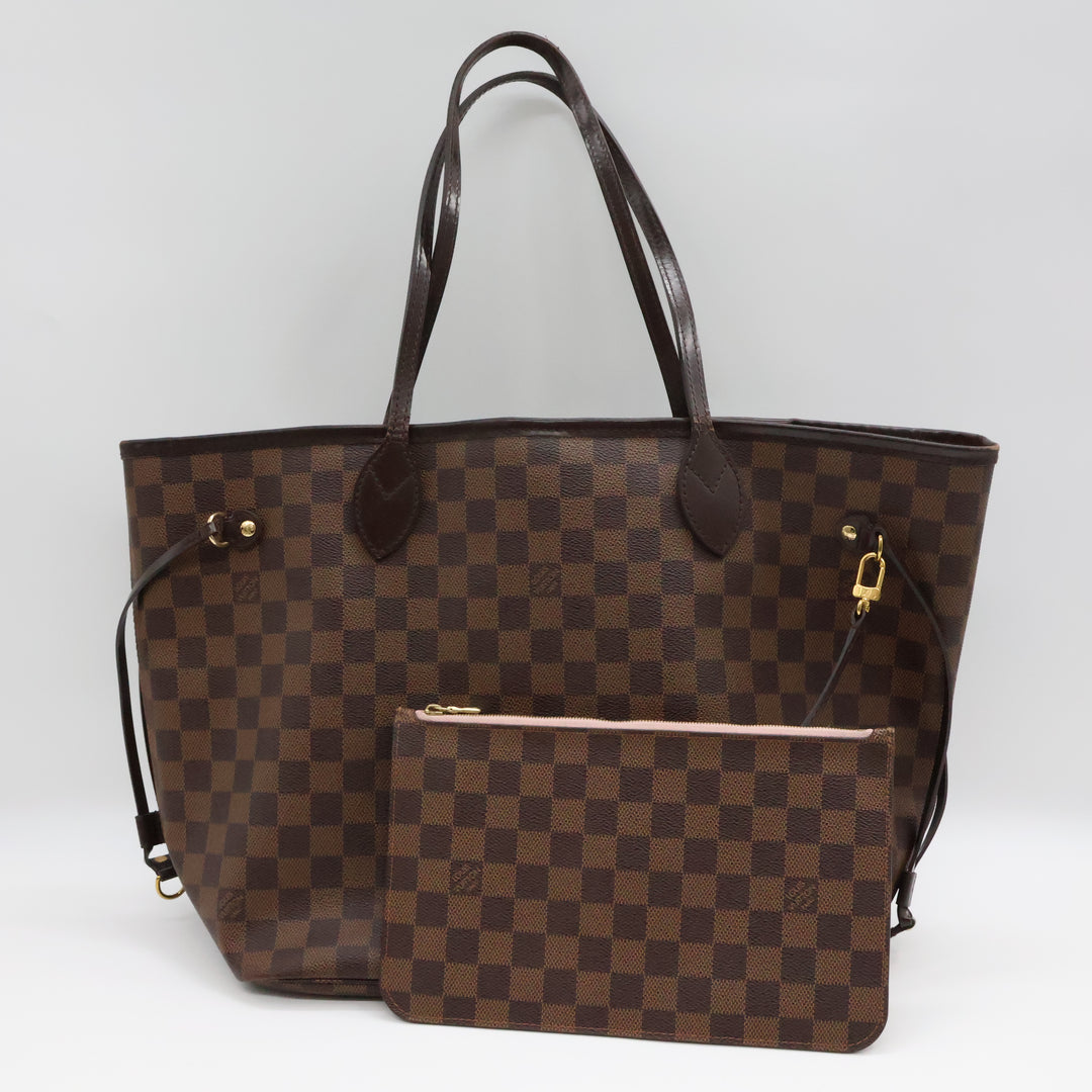 Louis Vuitton Brown Damier Neverfull MM Handbag W/ Clutch Pouch