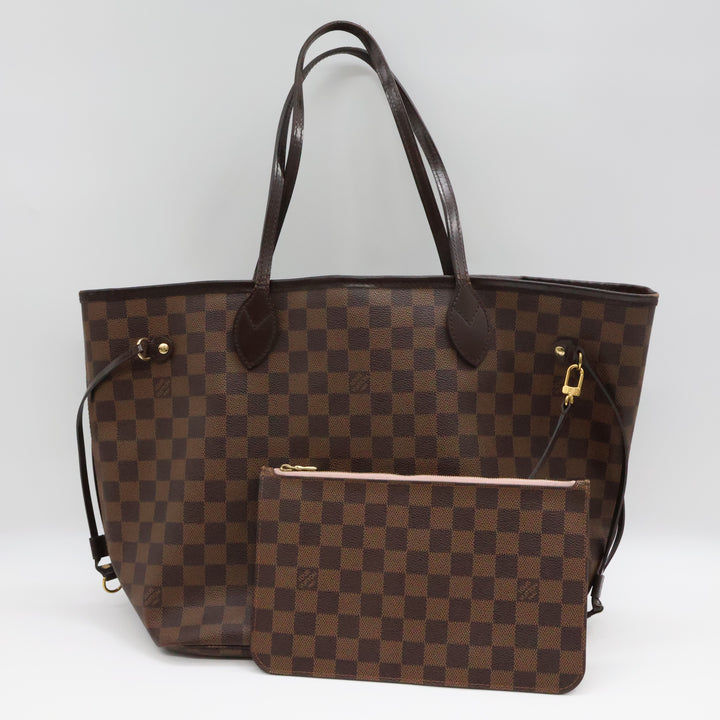 Louis Vuitton Brown Damier Neverfull MM Handbag W/ Clutch Pouch