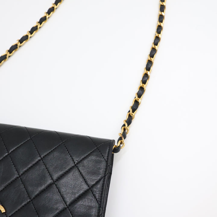 Chanel CC Mini Black Push Lock Single Flap Quilted Lambskin Shoulder Handbag