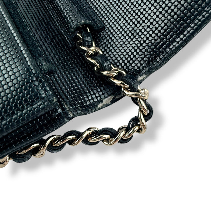 Chanel Black Perforated Lambskin Wallet On Chain Handbag