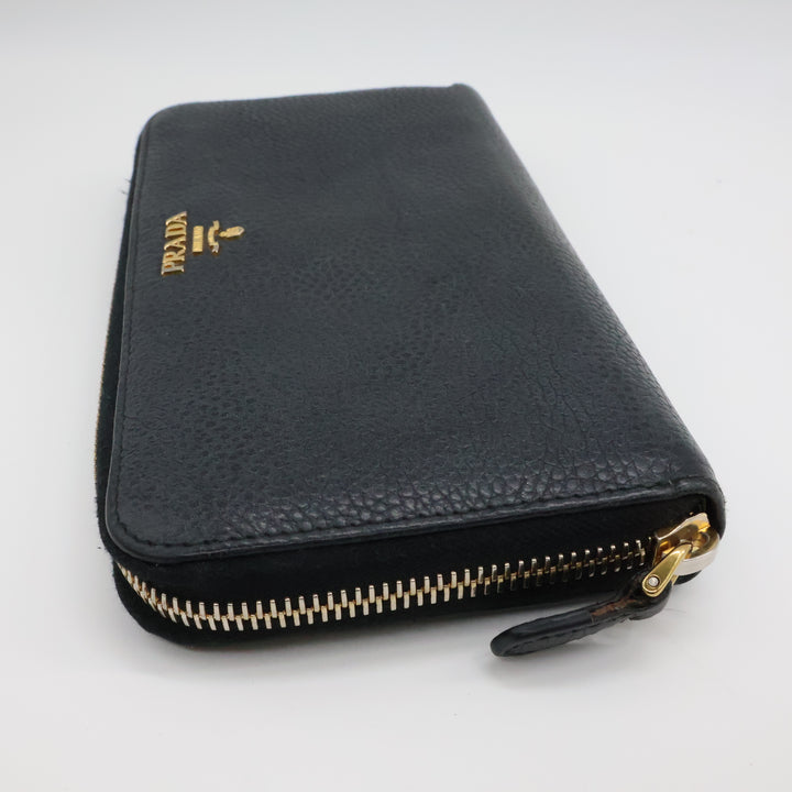 Prada Black Saffiano Leather Long Zippy Wallet