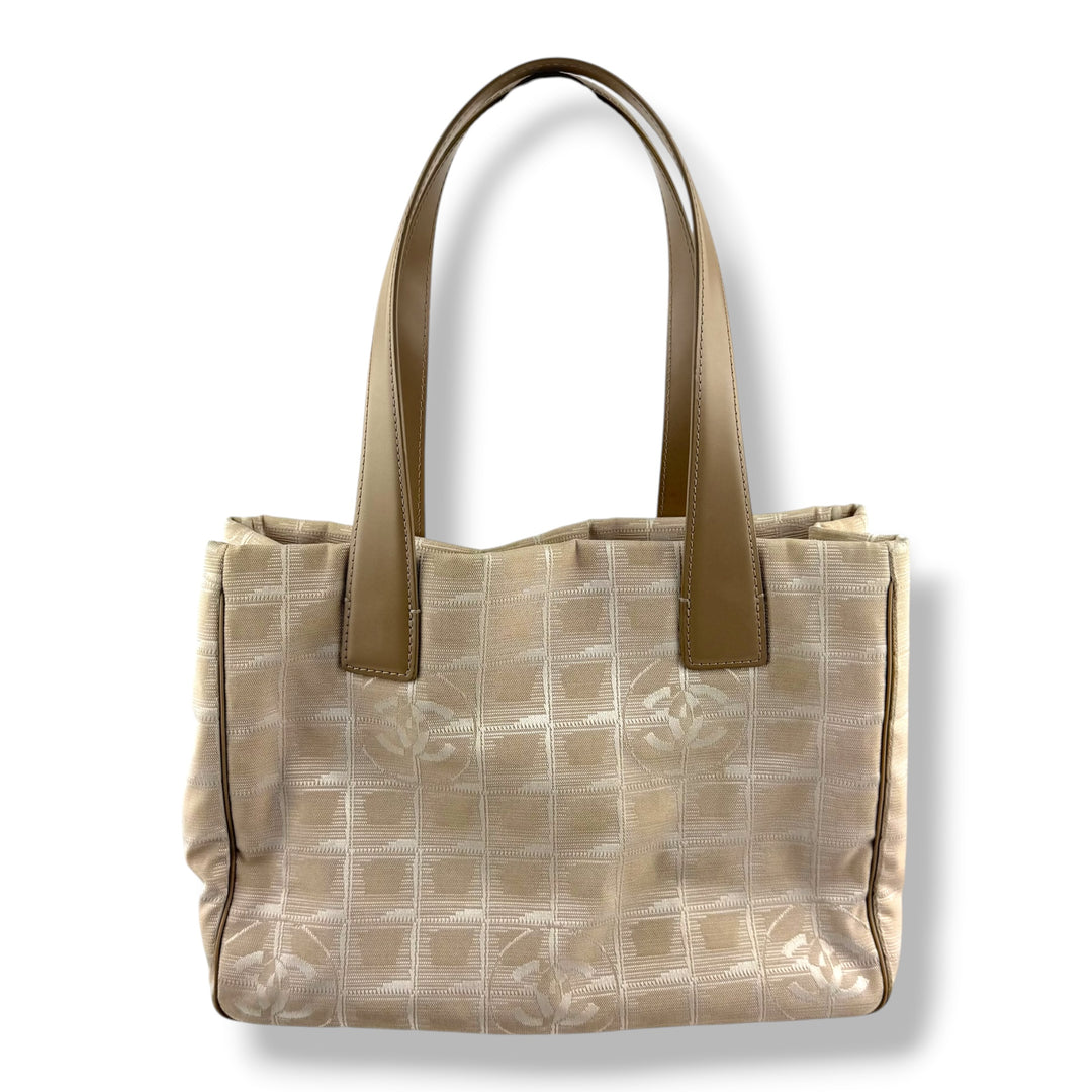 Chanel Nude/White Travel Line Canvas Tote Handbag