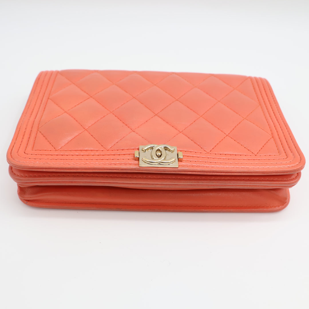 Chanel Coral Pink Lambskin Boy WOC Handbag