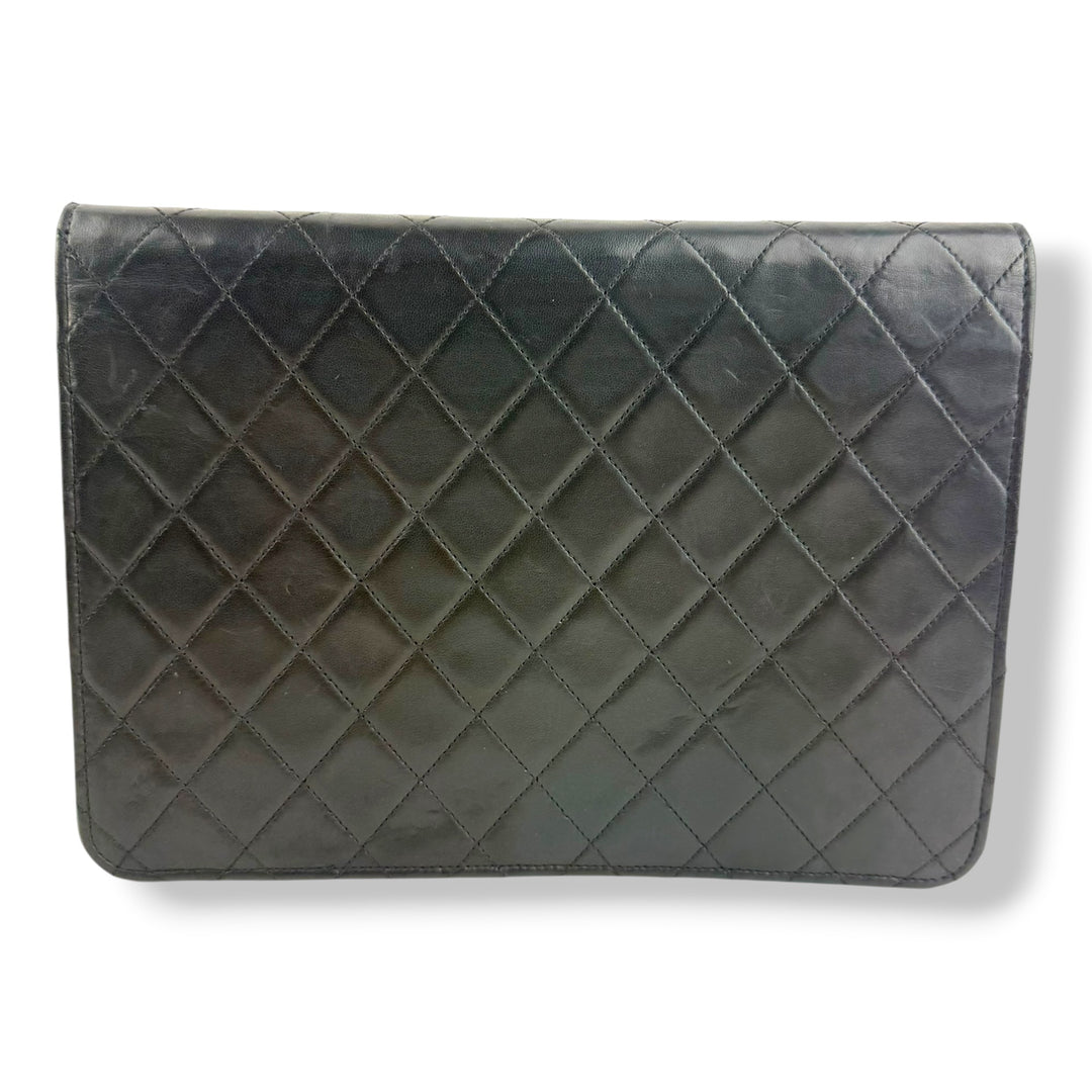 Chanel CC Black Push Lock Single Flap Quilted Lambskin Shoulder Handbag