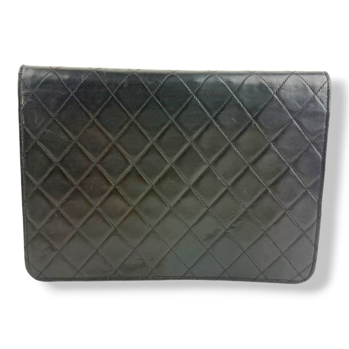 Chanel CC Black Push Lock Single Flap Quilted Lambskin Shoulder Handbag