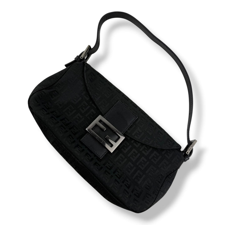 Fendi FF Zucchino Mamma Baguette Black Handbag