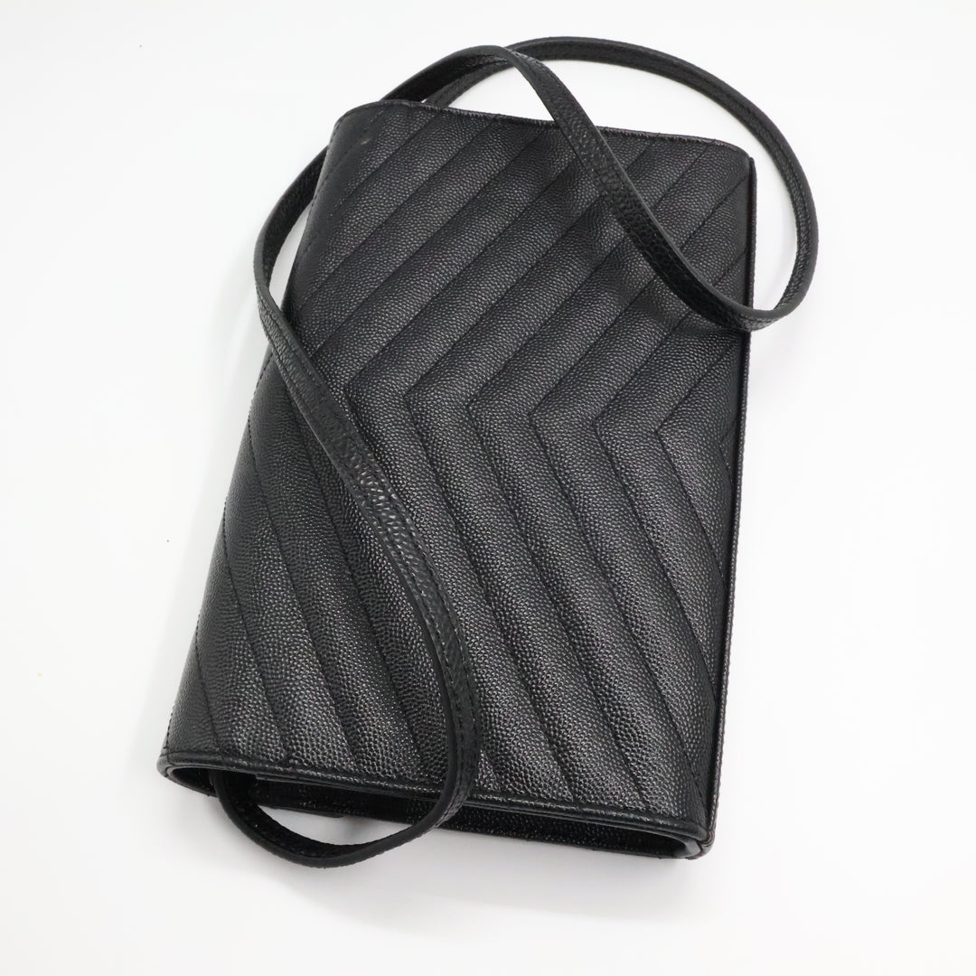Saint Laurent YSL Matelasse Black Leather Cassandre Wallet On Chain Handbag