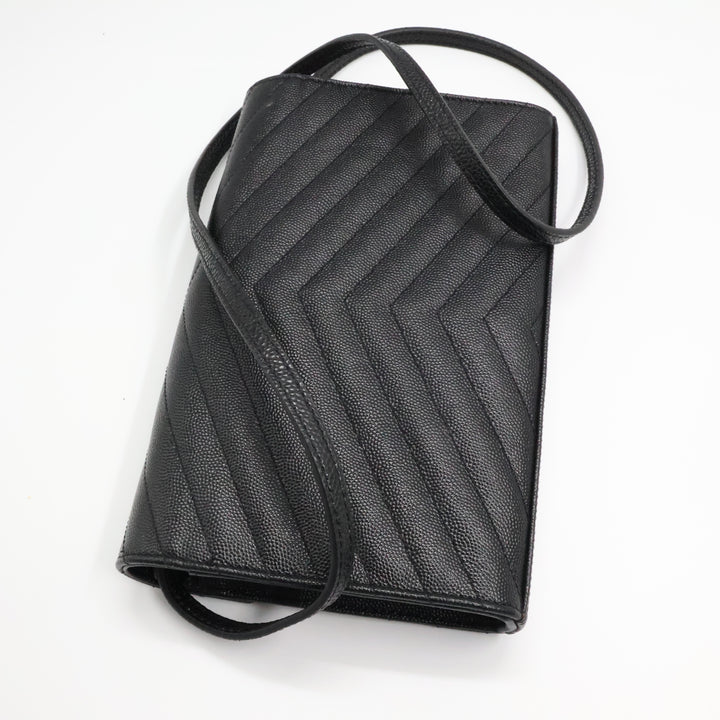 Saint Laurent YSL Matelasse Black Leather Cassandre Wallet On Chain Handbag