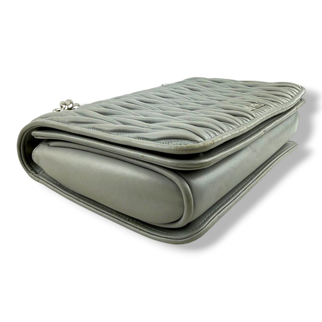 Miu Miu Grey Matelasse Nappa Leather Shoulder Handbag