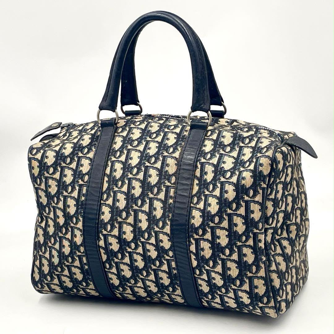 Christian Dior Boston 30 Monogram Oblique Beige/Navy Handbag