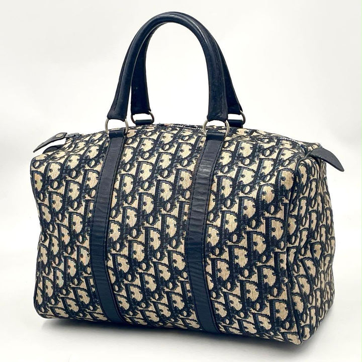 Christian Dior Boston 30 Monogram Oblique Beige/Navy Handbag