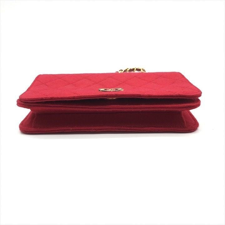 Chanel CC Red Push Lock Single Flap Quilted Cotton Shoulder Handbag