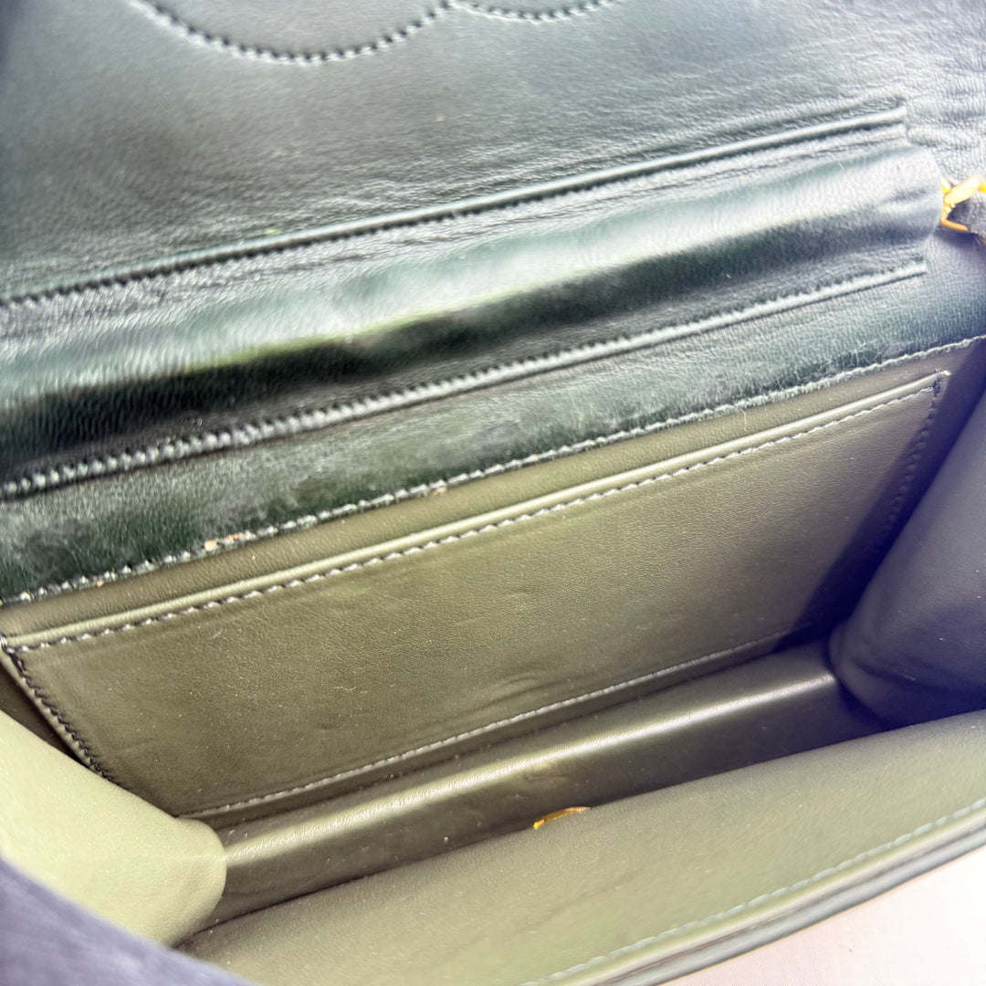 Chanel CC Deep Green Push Lock Single Flap Lambskin Shoulder Handbag