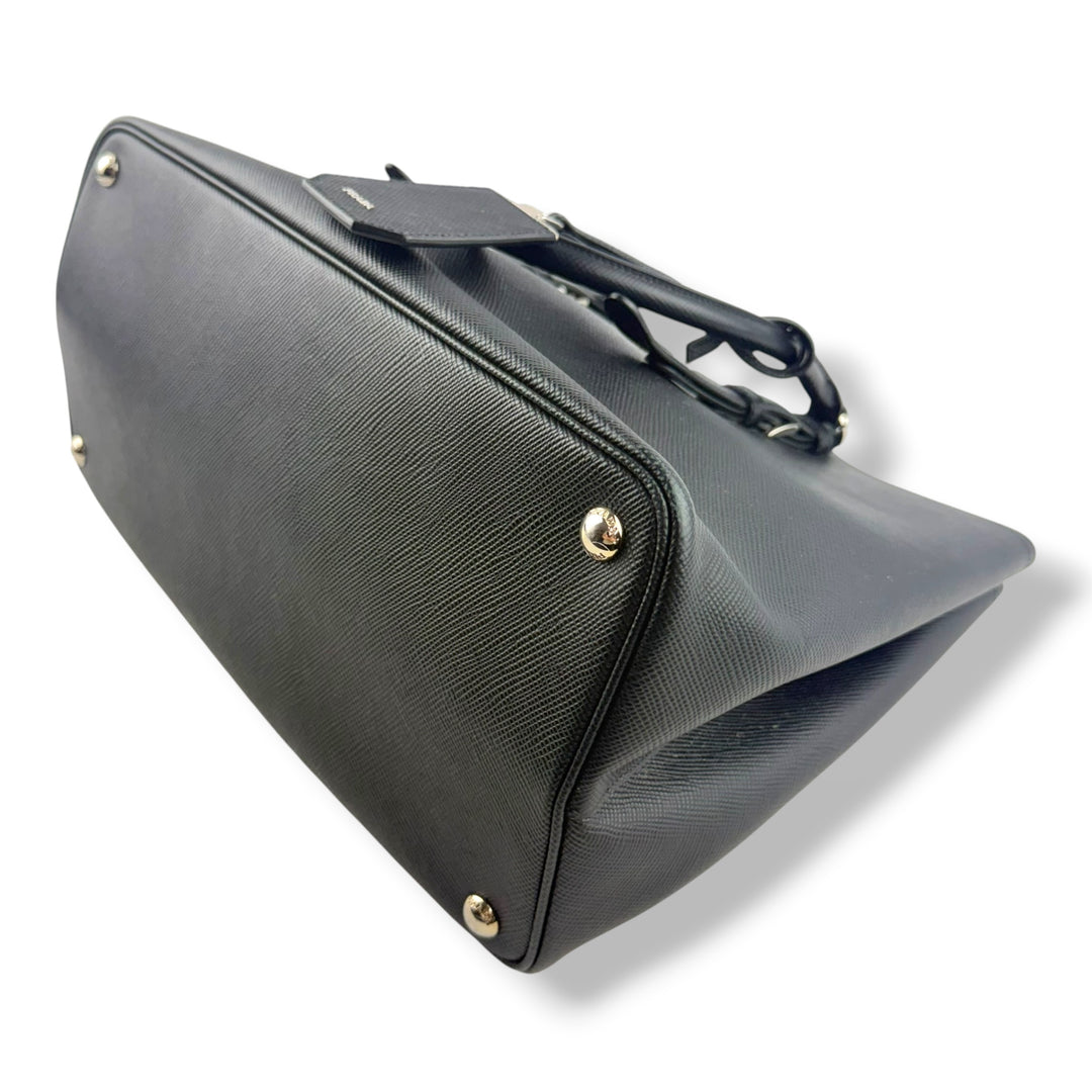 Prada Medium Double Tote Black Medium Leather Tote Handbag