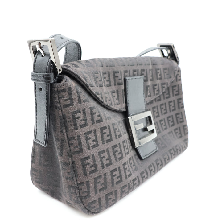 Fendi FF Zucchino Mamma Baguette Black Handbag