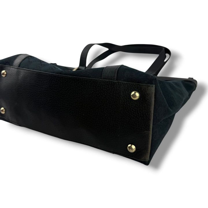 Gucci Abbey GG Black Canvas D-Ring Tote Handbag