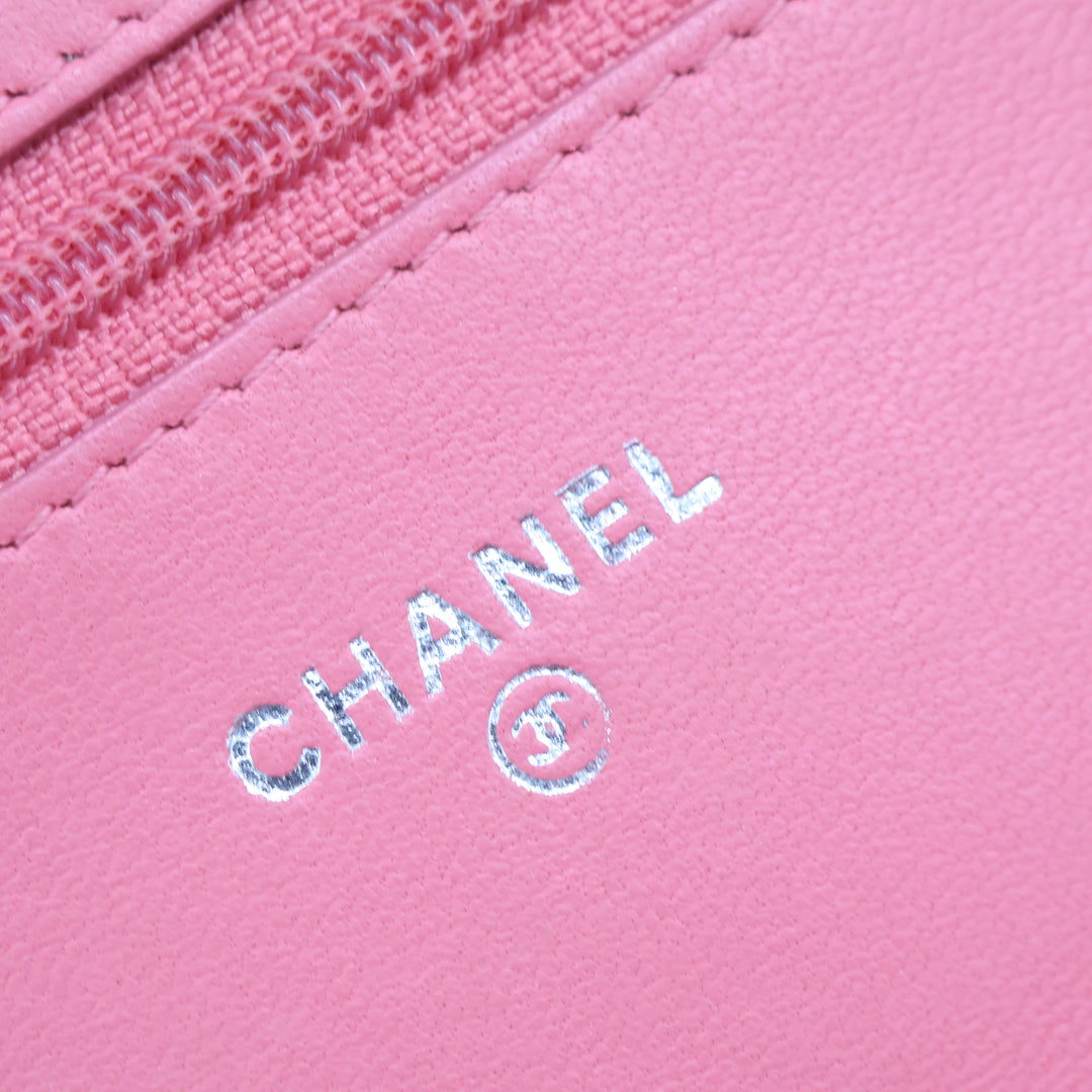 CHANEL Lambskin Quilted Wallet On Chain WOC Pink Handbag