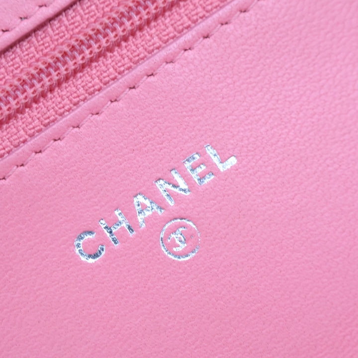 CHANEL Lambskin Quilted Wallet On Chain WOC Pink Handbag