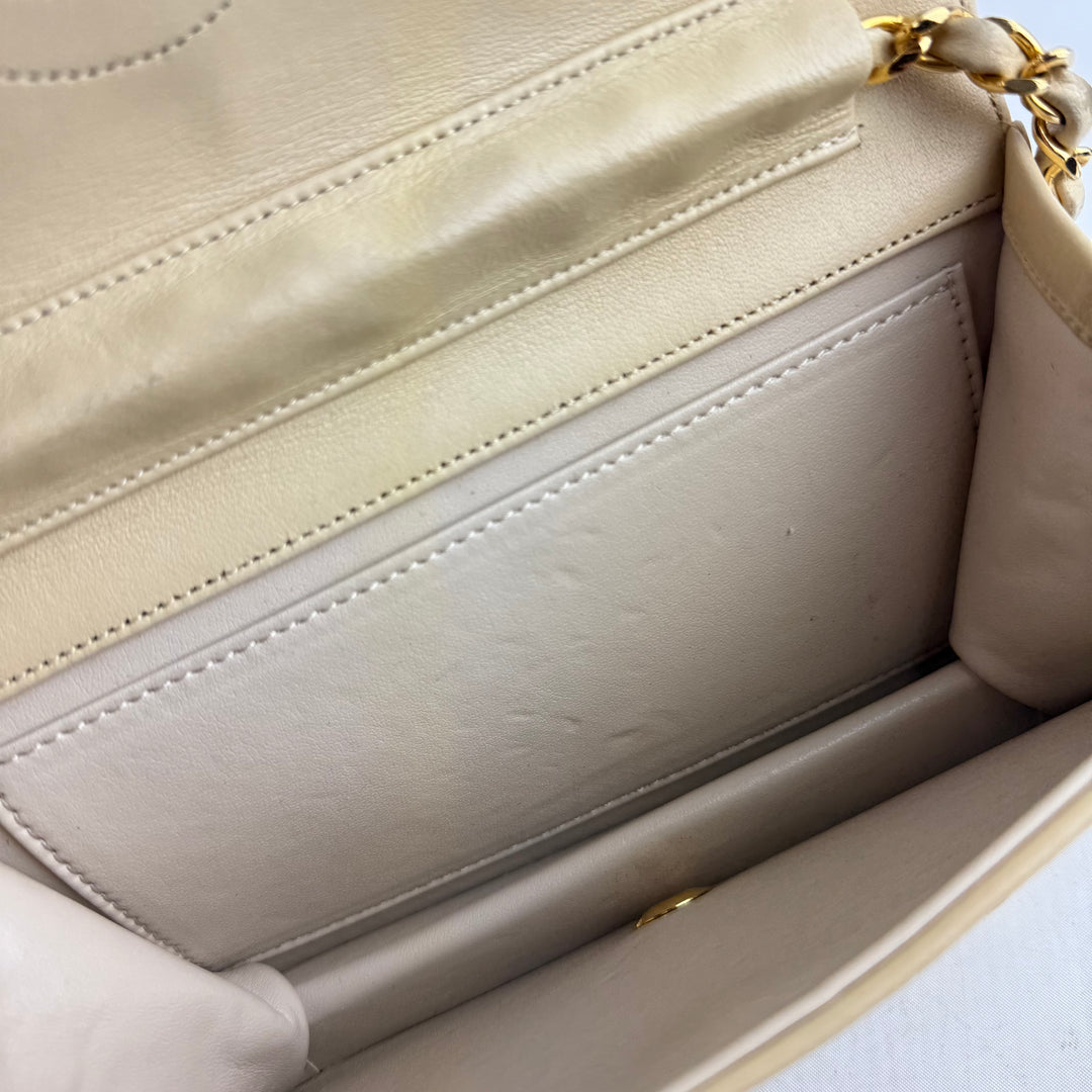 Chanel CC Beige Push Lock Single Flap Lambskin Shoulder Handbag