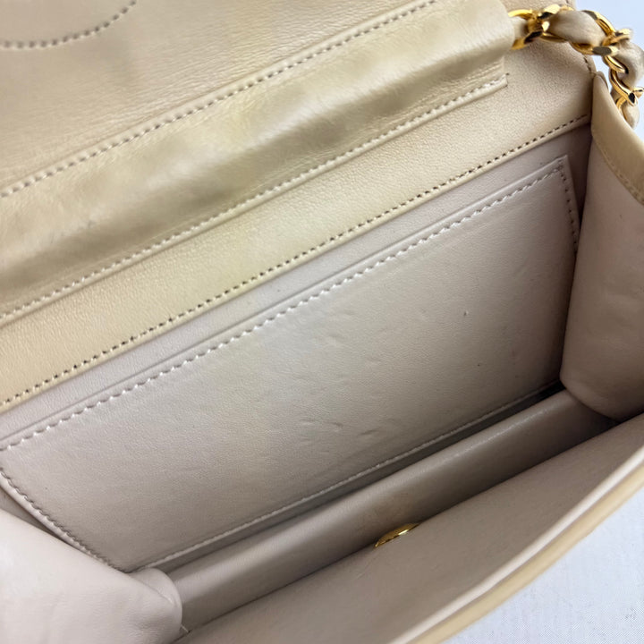 Chanel CC Beige Push Lock Single Flap Lambskin Shoulder Handbag