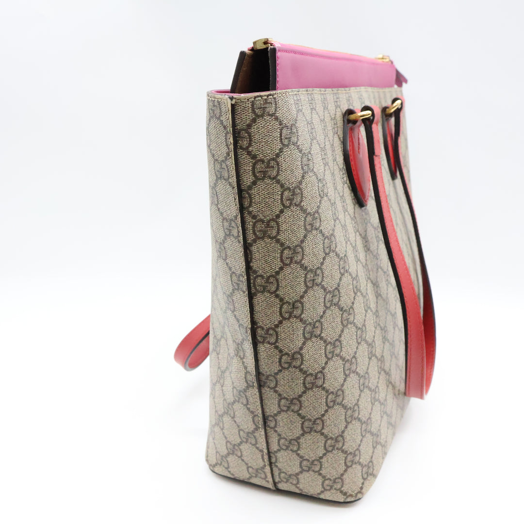 Gucci GG Supreme Monogram Zippered Bucket Tote Beige