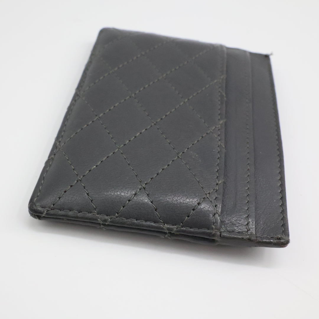 Saint Laurent YSL Cassandre Grey Quilted Leather Cardholder Purse