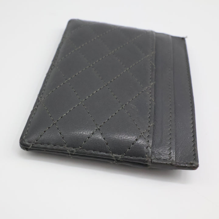Saint Laurent YSL Cassandre Grey Quilted Leather Cardholder Purse