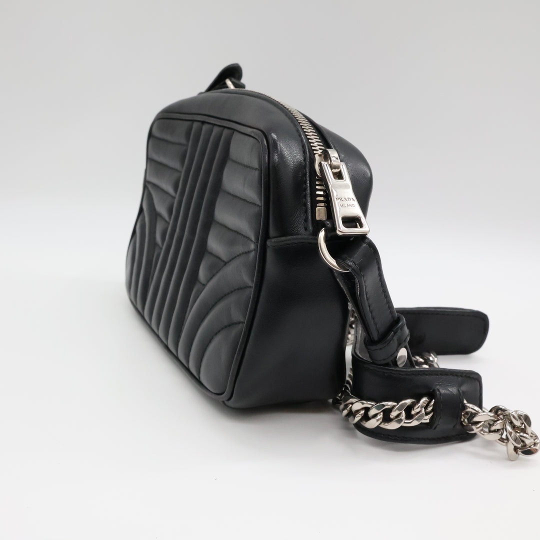Prada Diagramme Black Calfskin Leather Camera Crossbody Handbag