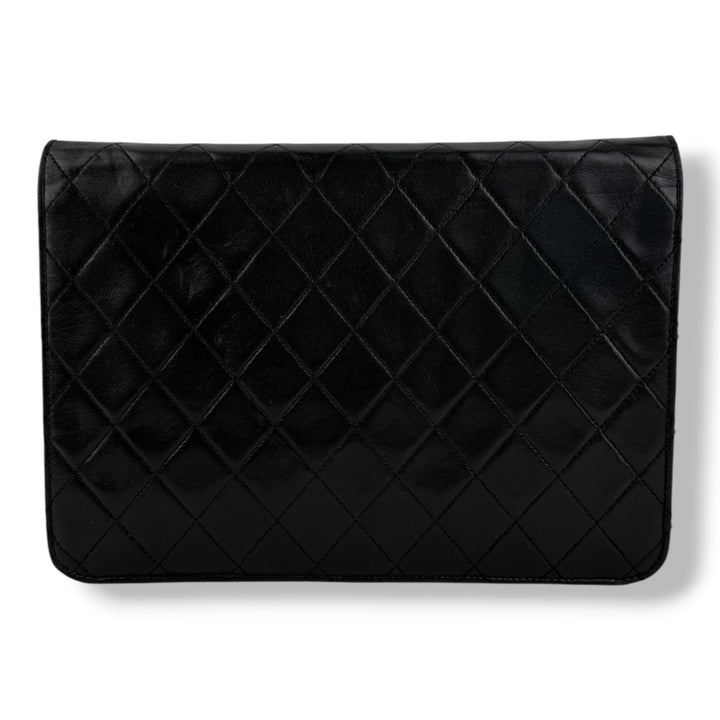 Chanel CC Black Push Lock Single Flap Quilted Lambskin Shoulder Handbag