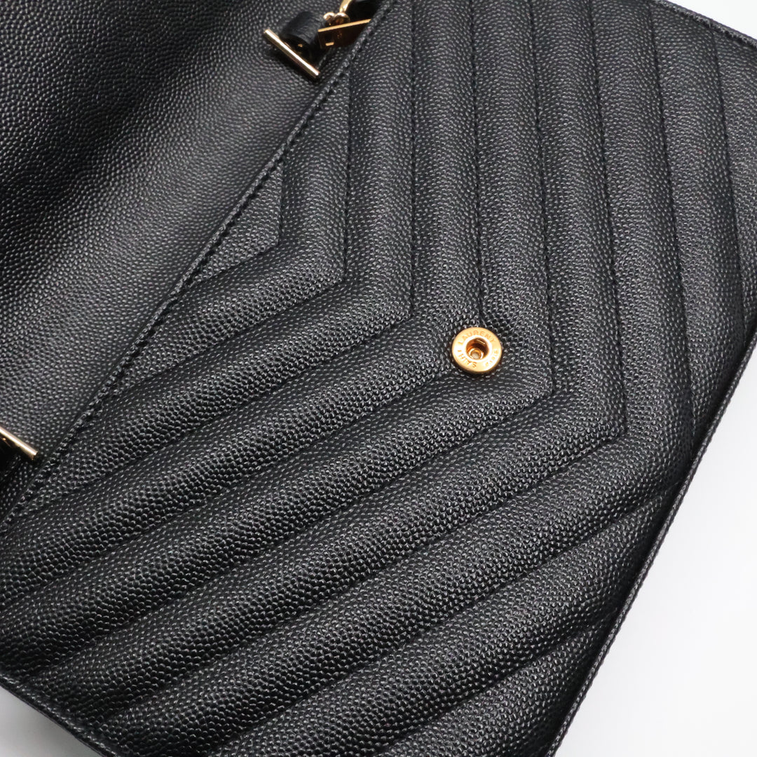 Saint Laurent YSL Matelasse Black Leather Cassandre Wallet On Chain Handbag