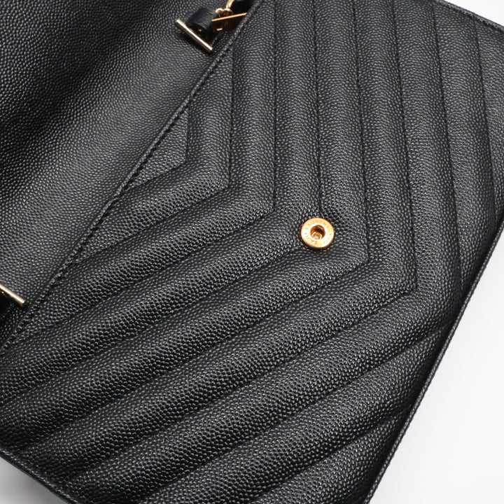 Saint Laurent YSL Matelasse Black Leather Cassandre Wallet On Chain Handbag