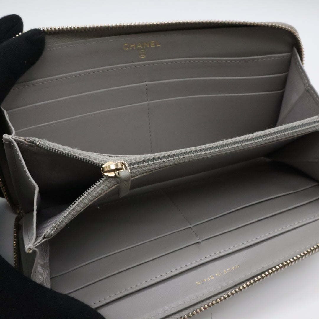 Chanel Zip Around Lambskin Quilted Grey Wallet