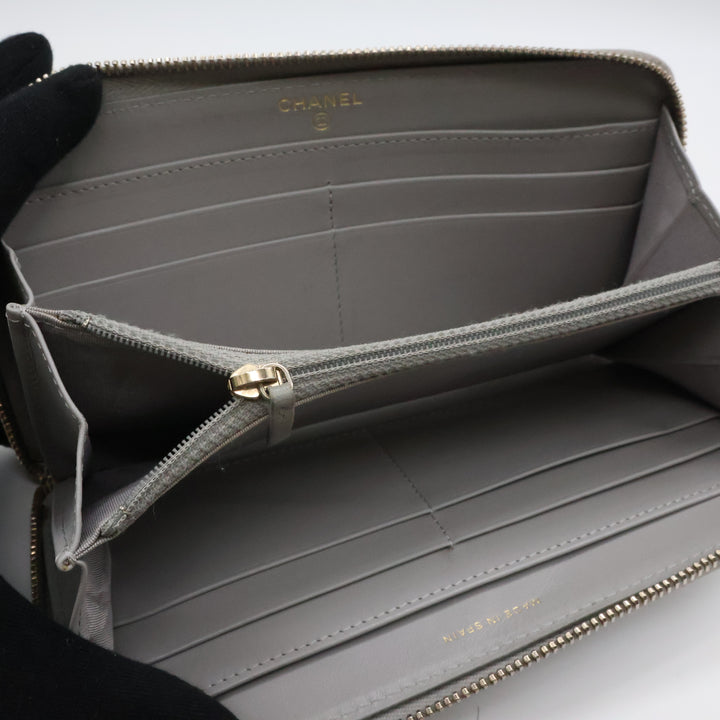 Chanel Zip Around Lambskin Quilted Grey Wallet