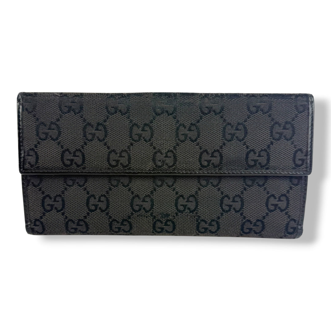 Gucci GG Black Canvas Long Bifold Wallet