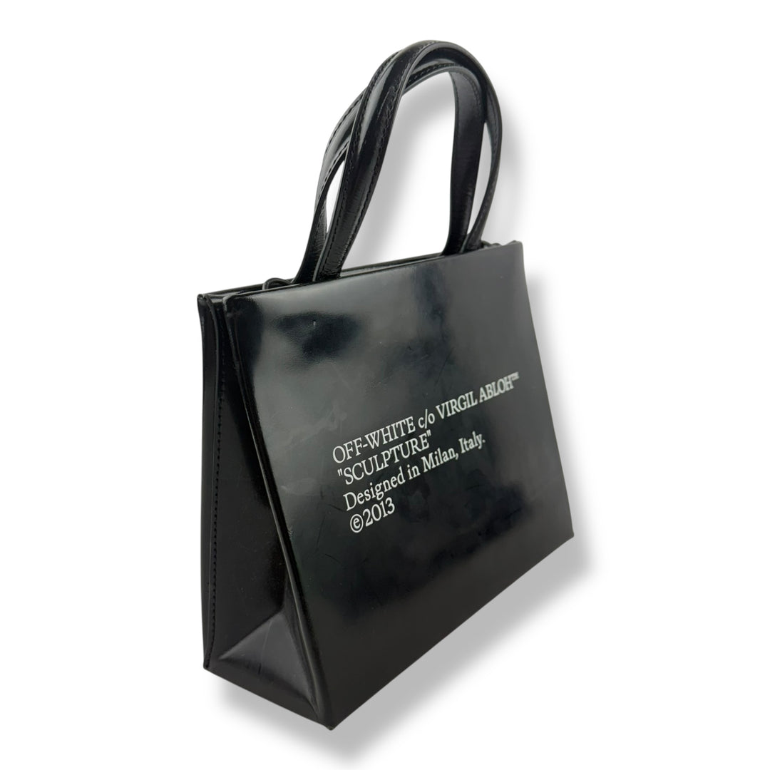 Off-White Mini Box Black Patent Leather Tote Bag