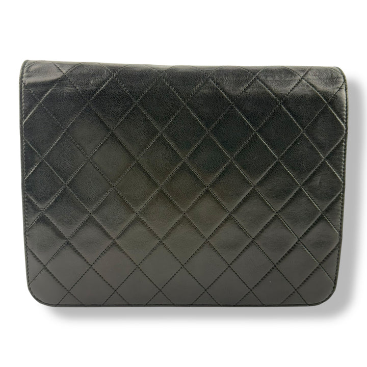 CHANEL CC Logo Matelasse Black Leather Single Flap Chain Shoulder Handbag