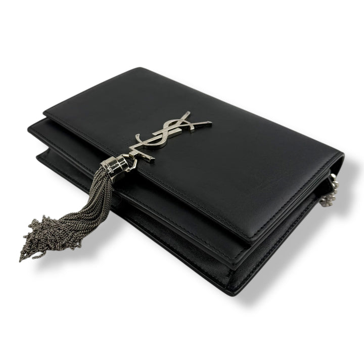 Saint Laurent YSL Black Leather Kate Tassel Wallet On Chain Handbag