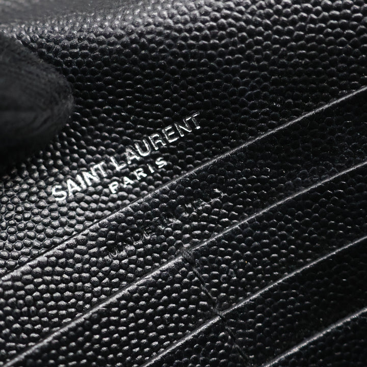 Saint Laurent YSL Black Grained Envelope Leather Wallet On Chain Handbag