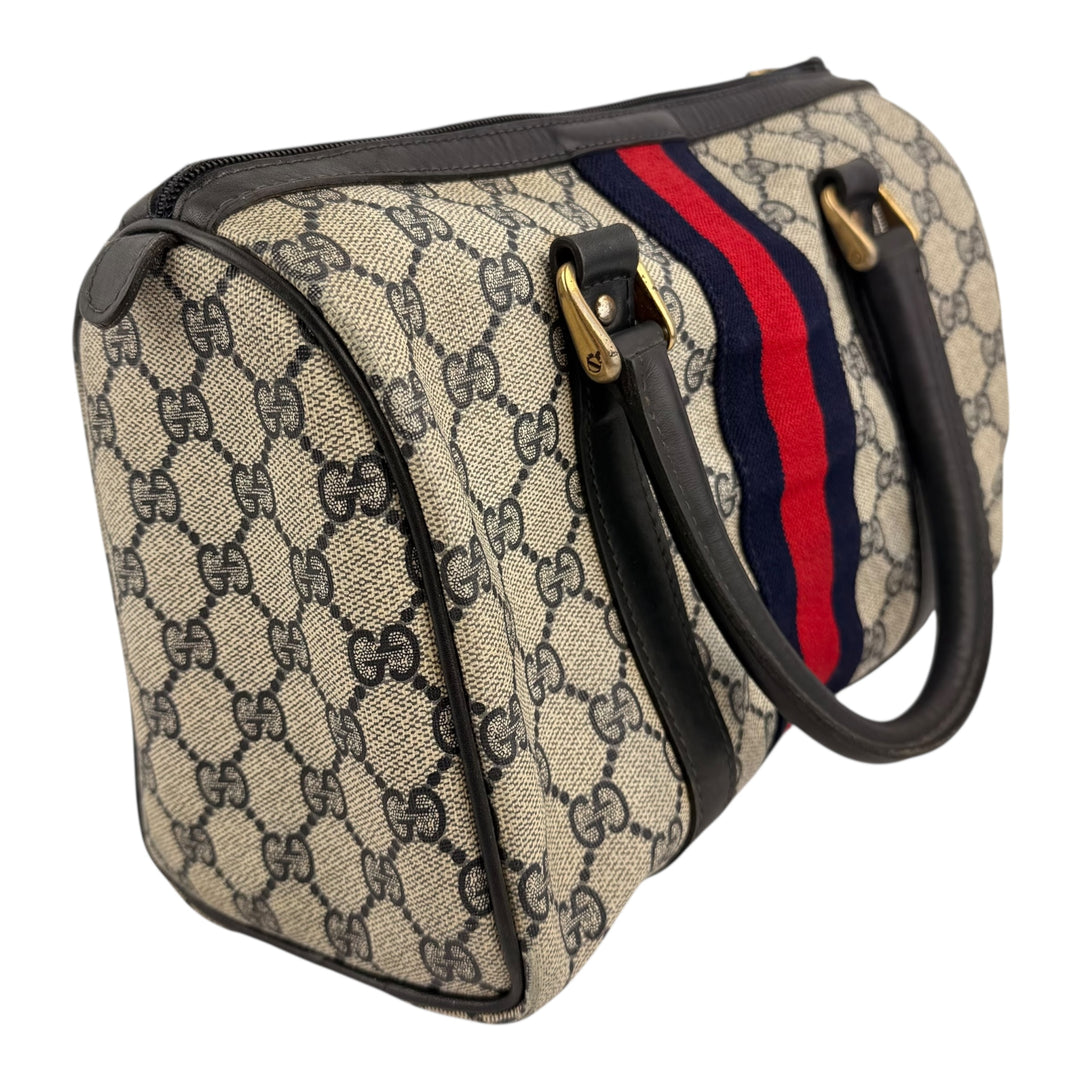 Gucci Beige/Navy GG Monogram Sherry Line Boston Canvas Bag
