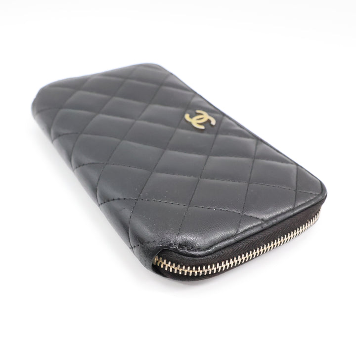 Chanel Zip Around Lambskin Black Wallet