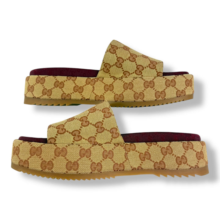 Gucci Beige/Burgundy GG Platform Sandals UK 6.5 / EU 39.5