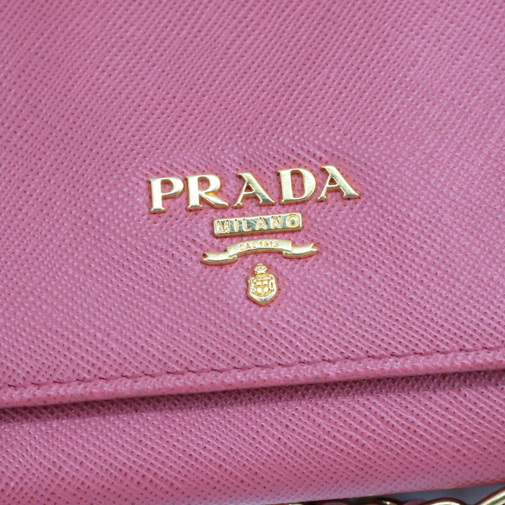 Prada Grained Pink Leather Wallet on Chain Handbag