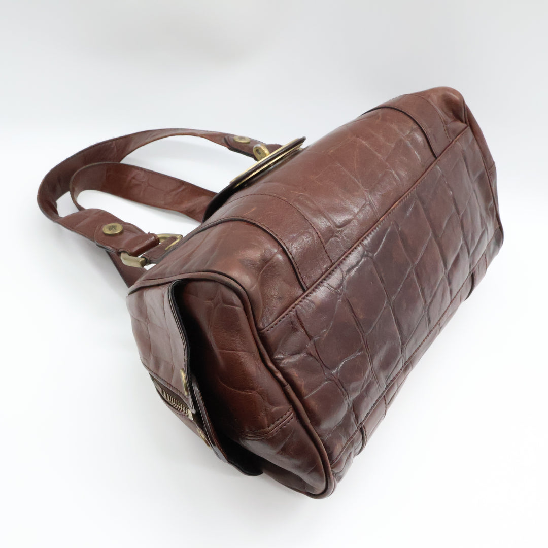 Mulberry Croc Embossed Brown East West Shoulder Bayswater Handbag