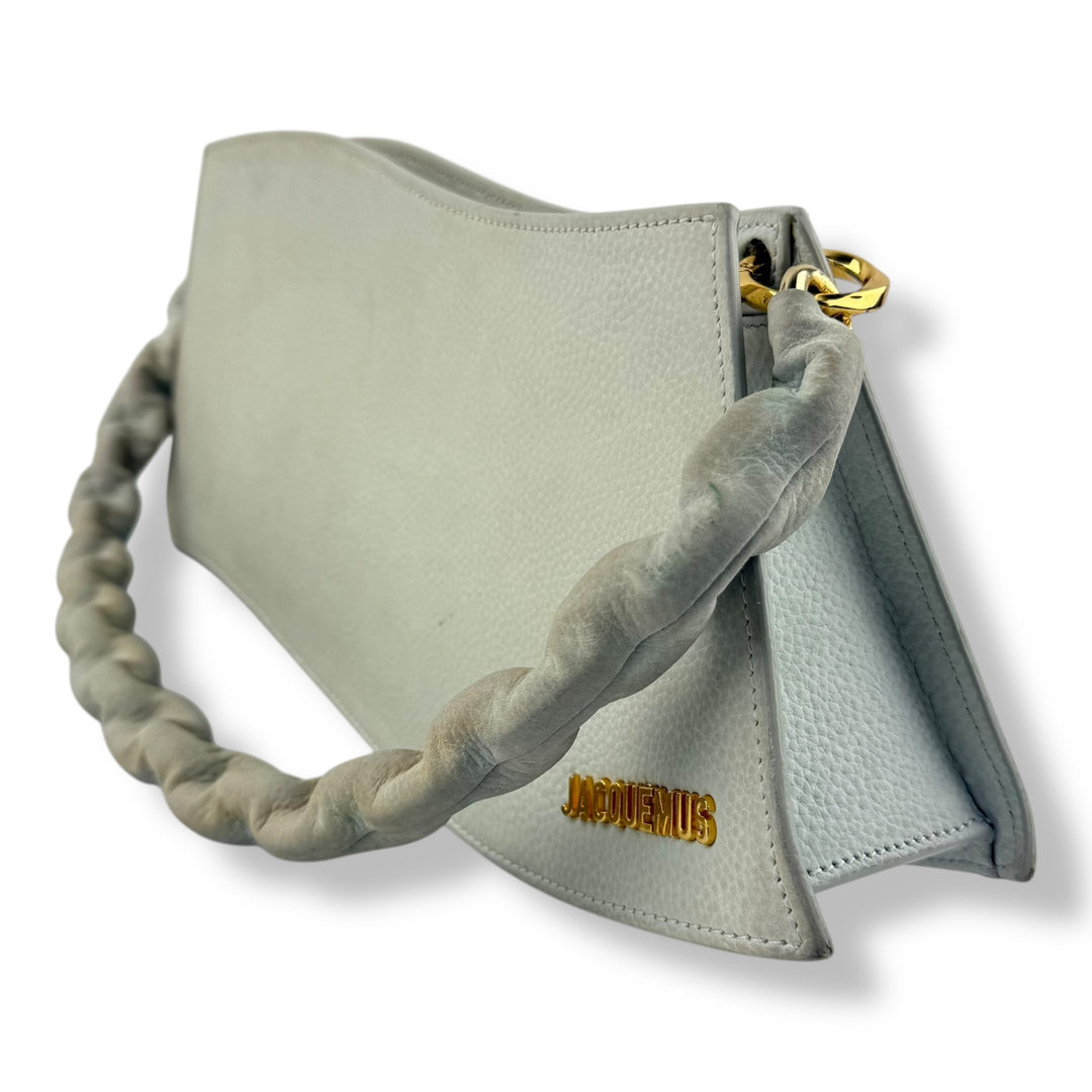 Jacquemus Vague Asymmetrical Grey Leather Shoulder Handbag