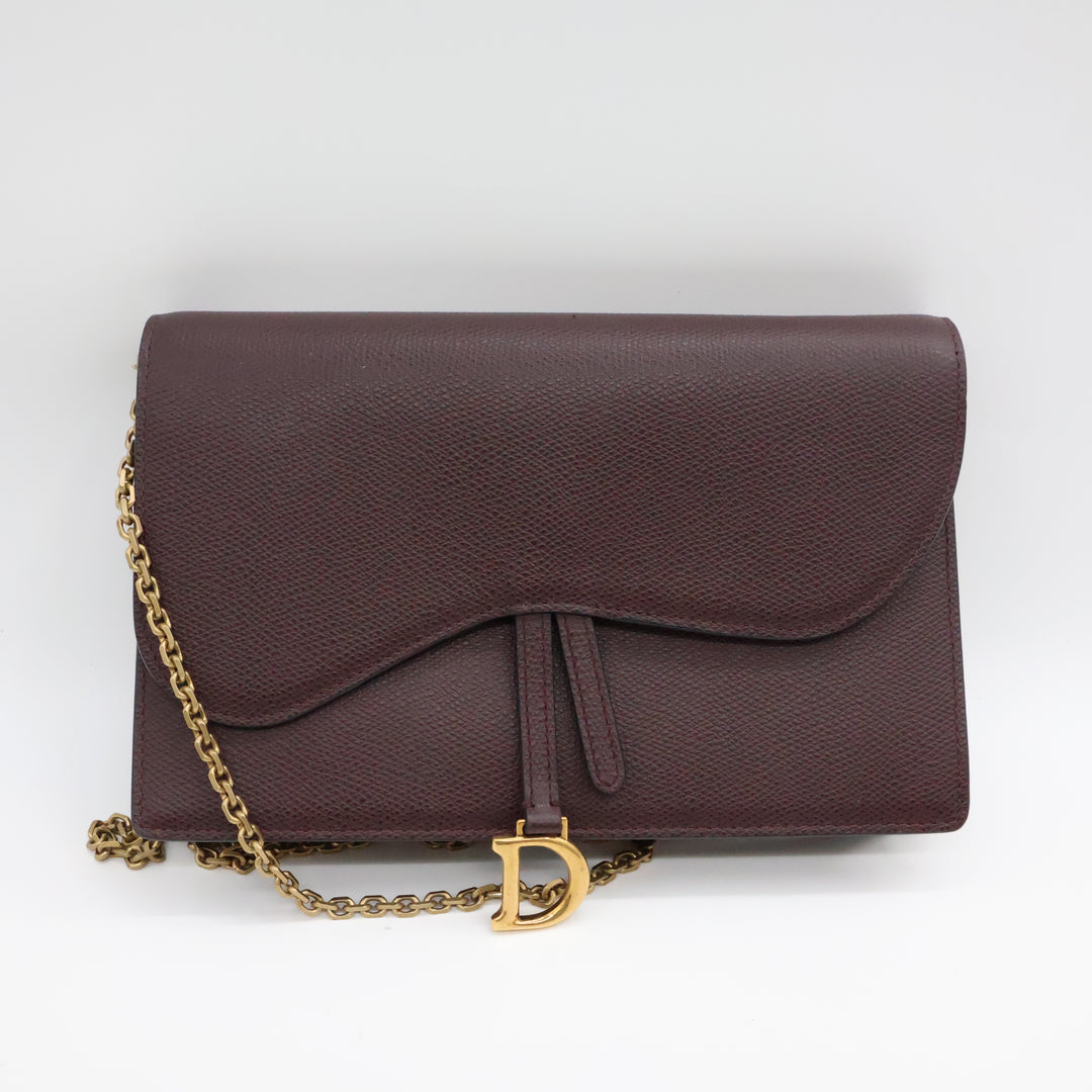 Dior Lady Dior Burgundy Wallet on Chain Pochette Bag